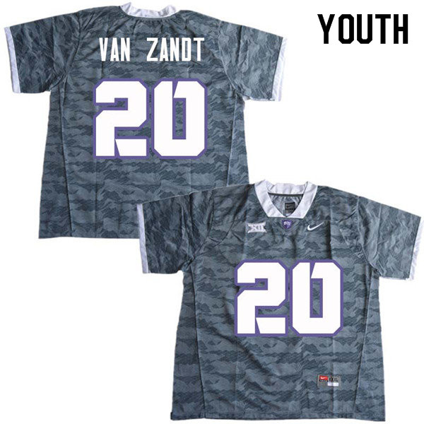 Youth #20 La Kendrick Van Zandt TCU Horned Frogs College Football Jerseys Sale-Gray